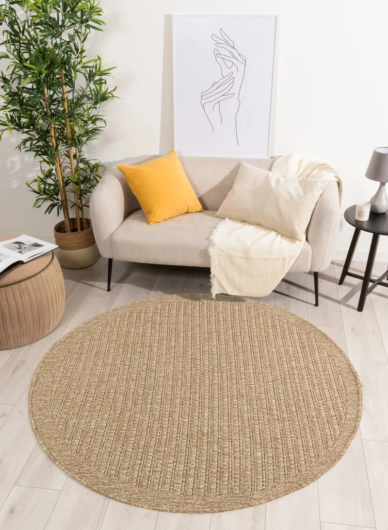 Tapis effet jute naturel uni marron rond - Nature