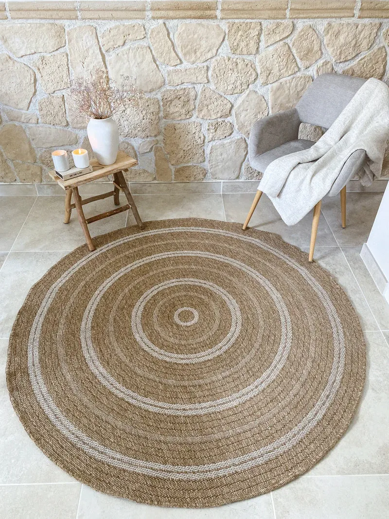Tapis aspect jute nature motifs rectangles blanc rond - Nature