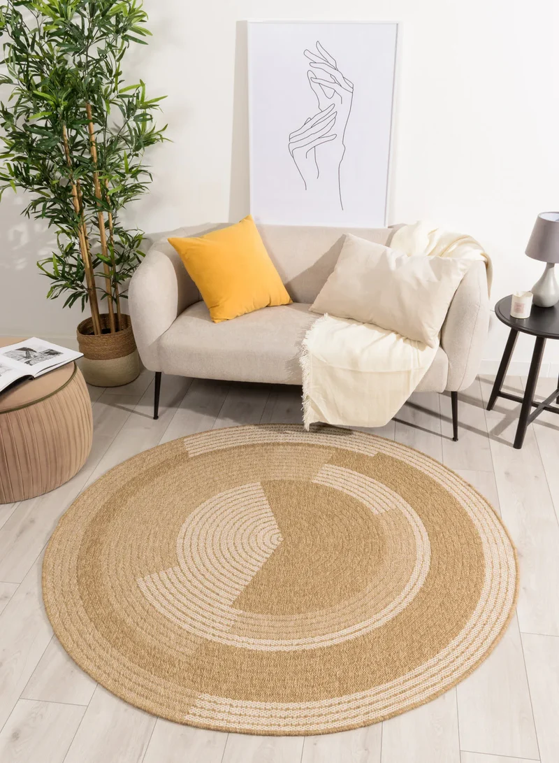 Tapis aspect jute nature motifs circulaires blancs rond - Nature