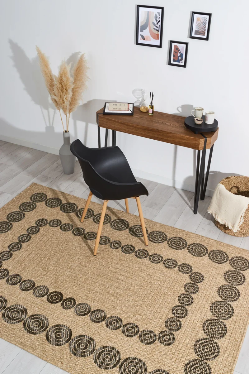 Tapis aspect jute nature motifs géométriques noirs - Nature