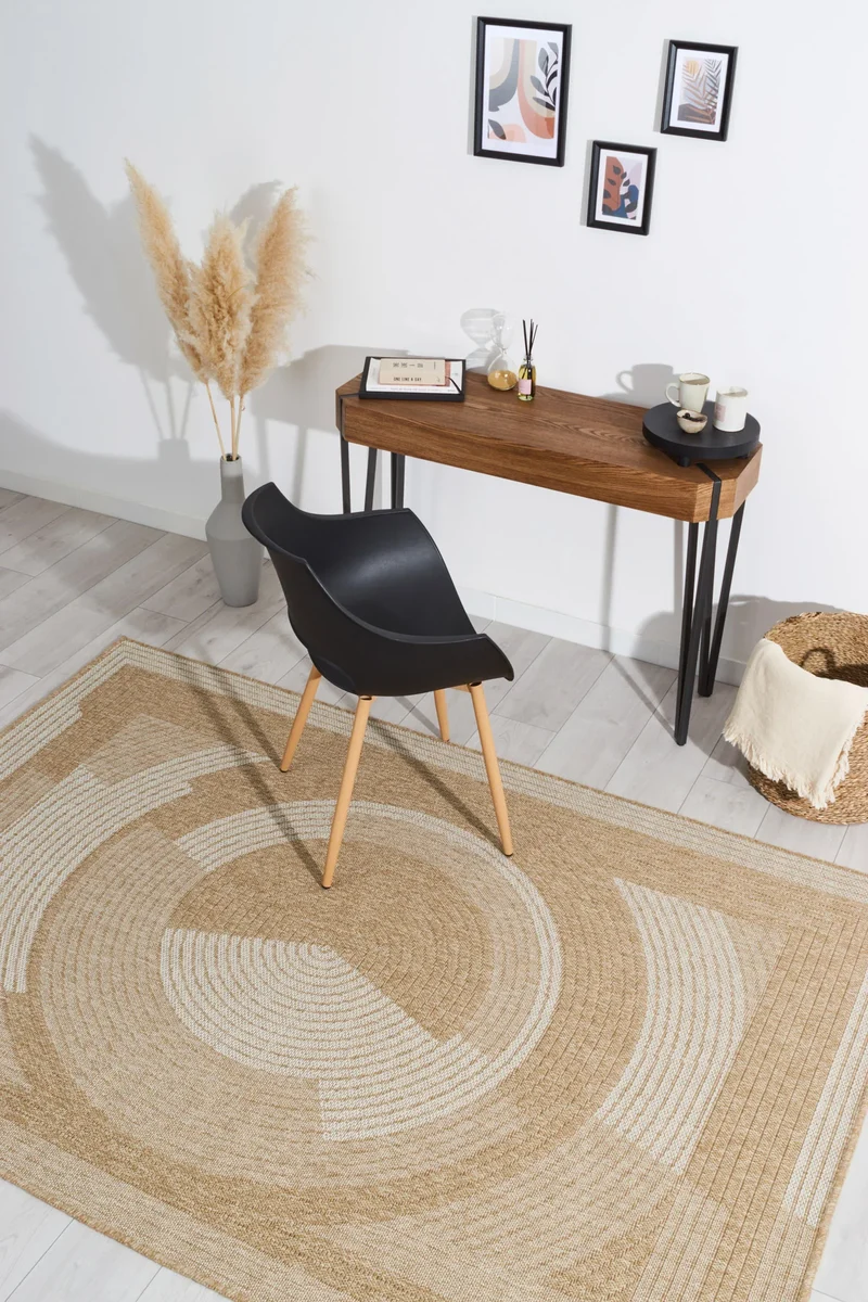 Tapis aspect jute nature motifs circulaires blancs - Nature