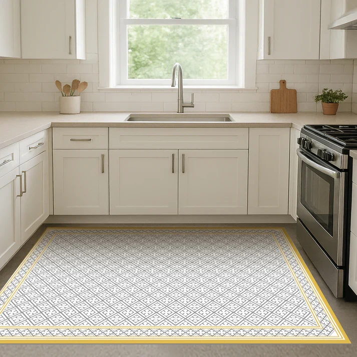 Tapis vinyle - Palace moutarde et gris