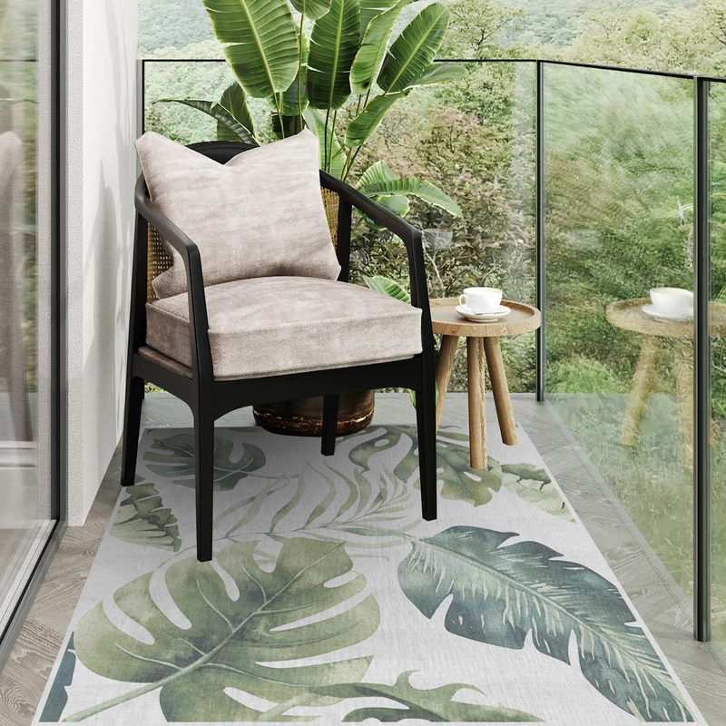 Tapis en vinyle pour intérieur / extérieur – Gadir Sepia - Nature feuilles vertes