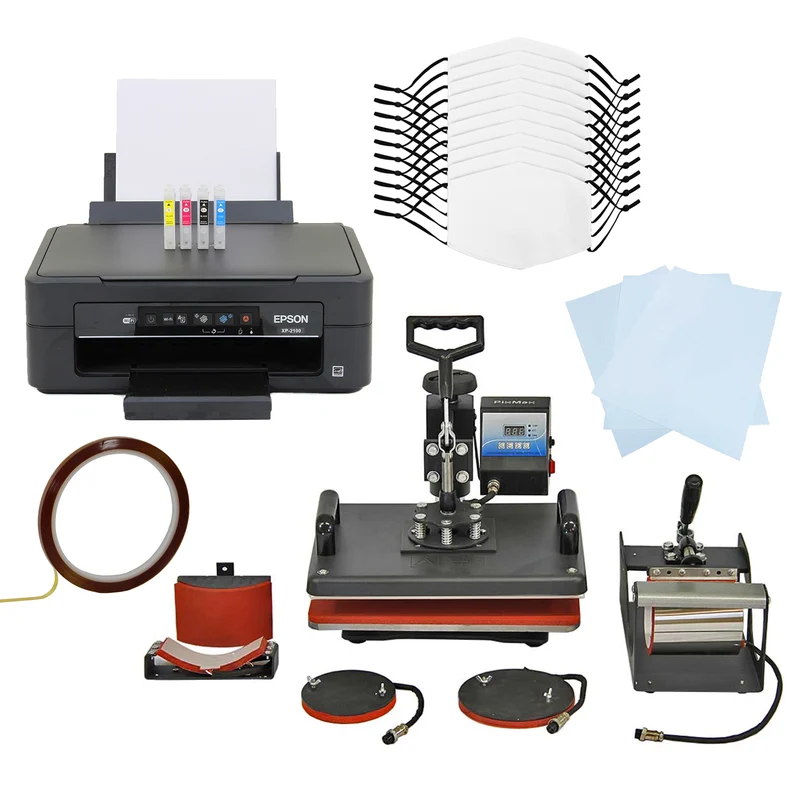 PixMax Lot de Presse à Chaud 5 en 1, 10 Masques Vierges & Imprimante à Cartouches