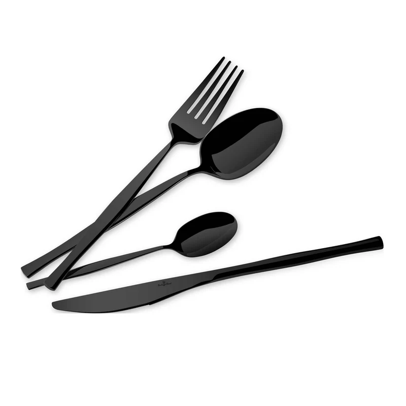 Set De Cubiertos De 24 Piezas Con Revestimiento Pvd Negro Y Acabado Pulido Espejo.