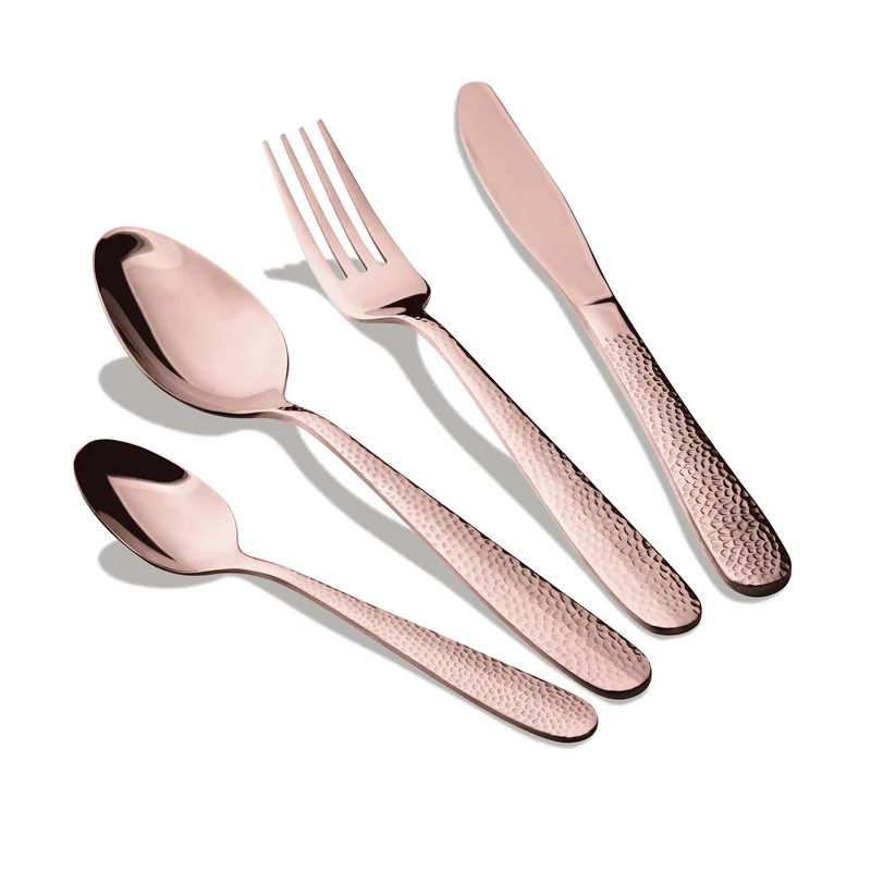 Set De Cubiertos De 24 Piezas Con Revestimiento Pvd Color Oro Rosa Y Acabado Pulido Espejo.