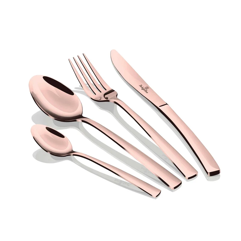 Set De Cubiertos De 24 Piezas Con Revestimiento Pvd Color Oro Rosa Y Acabado Pulido Espejo.