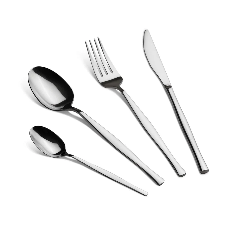 Set De Cubiertos De 24 Piezas, Plateado Espejo Pulido.