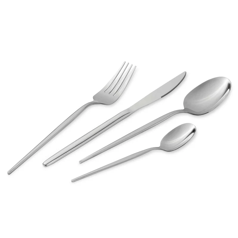 Set De Cubiertos De 24 Piezas, Plateado Espejo Pulido.