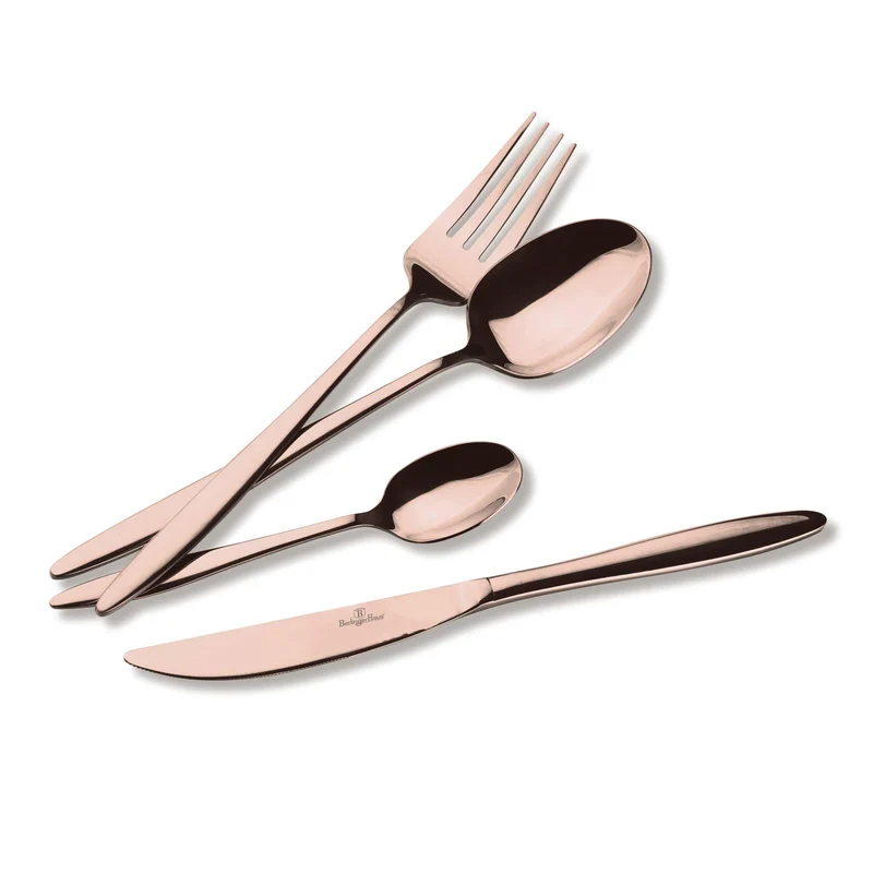 Set De Cubiertos De 24 Piezas Con Revestimiento Pvd Color Oro Rosa Y Acabado Pulido Espejo.