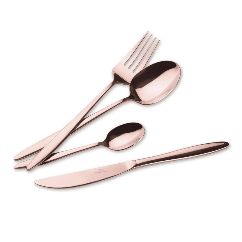 Set De Cubiertos De 24 Piezas Con Revestimiento Pvd Color Oro Rosa Y Acabado Pulido Espejo.
