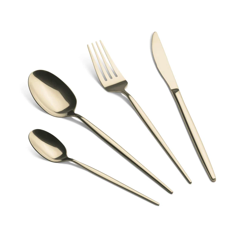 Set De Cubiertos De 24 Piezas Con Revestimiento Pvd Dorado Y Acabado Pulido Espejo.