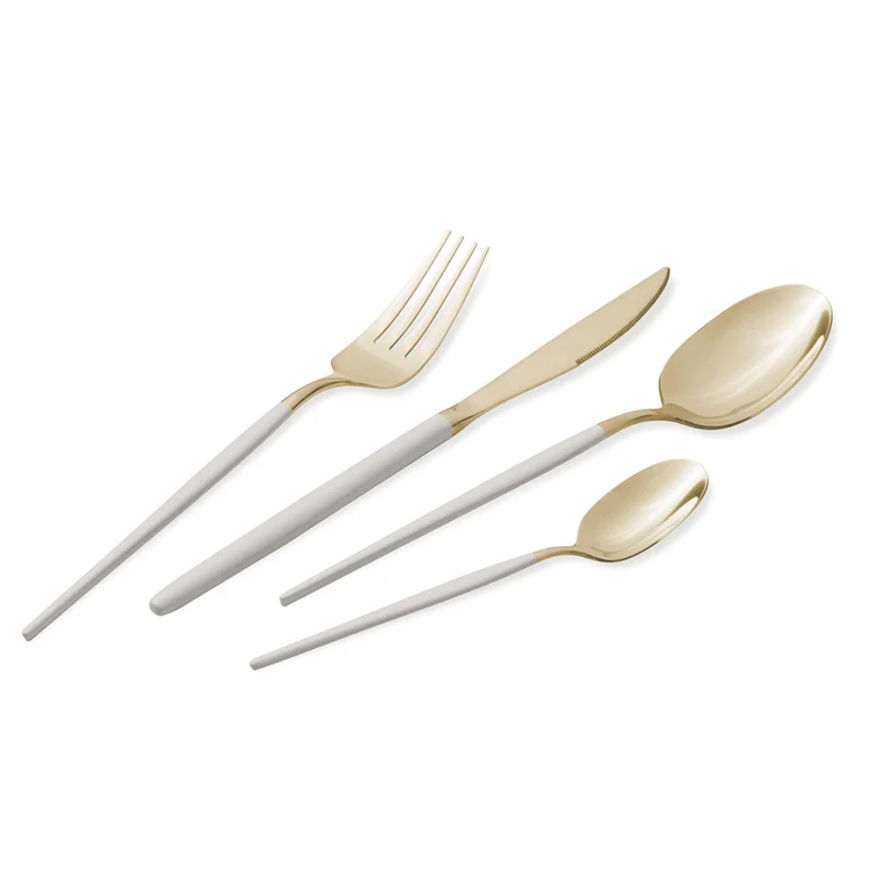 Set De Cubiertos De 24 Piezas Con Revestimiento Pvd Dorado Y Acabado Pulido Espejo.