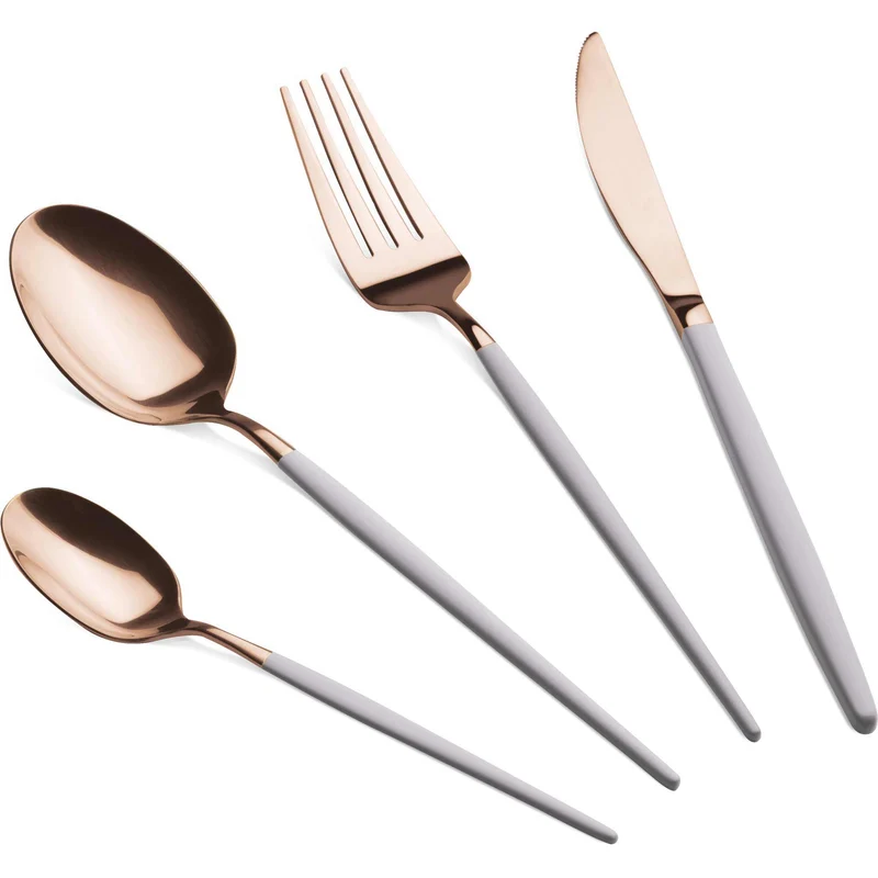 Set De Cubiertos De 24 Piezas Con Revestimiento Pvd Color Oro Rosa Y Acabado Pulido Espejo.