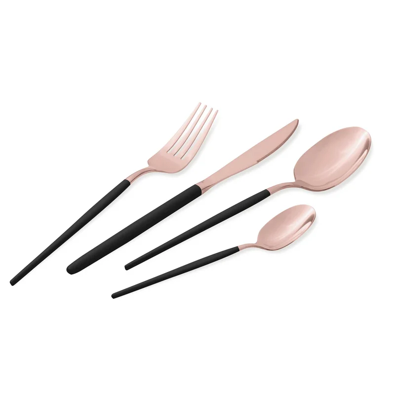 Set De Cubiertos De 24 Piezas Con Revestimiento Pvd Color Oro Rosa Y Acabado Pulido Espejo.