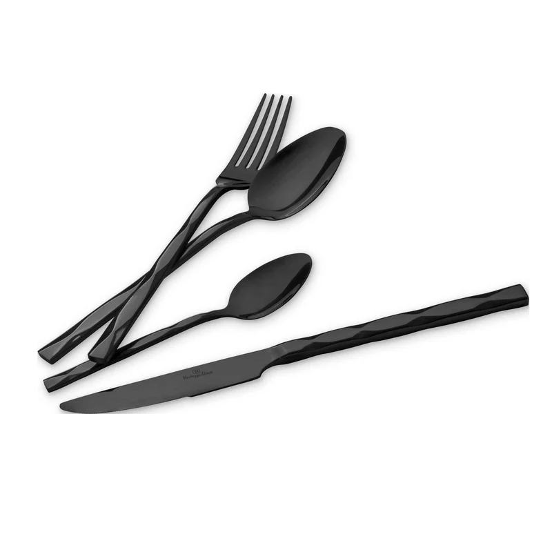 Set De Cubiertos De 24 Piezas Con Revestimiento Pvd Negro Y Acabado Pulido Espejo.