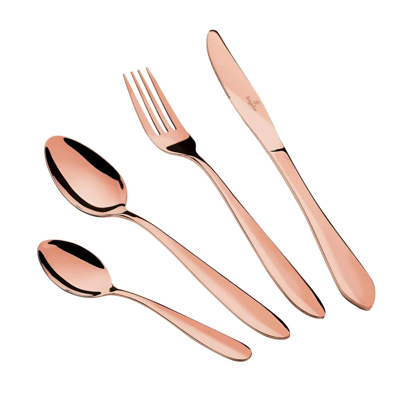 Set De Cubiertos De 24 Piezas Con Revestimiento Pvd Color Oro Rosa Y Acabado Pulido Espejo.