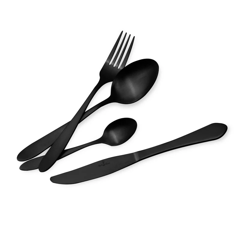 Set De Cubiertos De 24 Piezas Con Revestimiento Pvd Negro Y Acabado Pulido Espejo.
