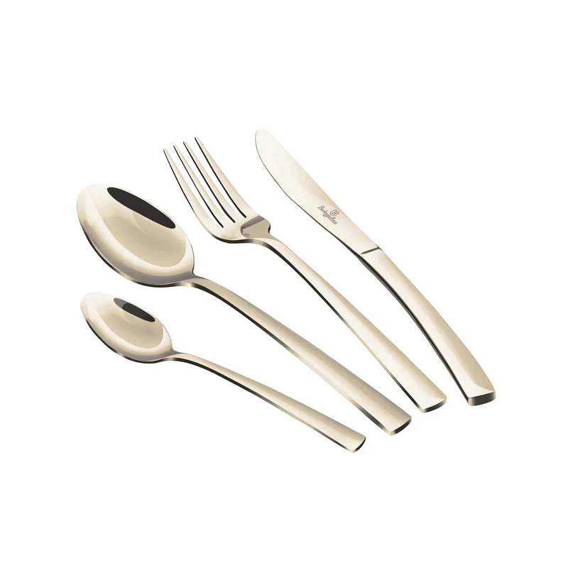 Set De Cubiertos De 24 Piezas Con Revestimiento Pvd Dorado Y Acabado Pulido Espejo.