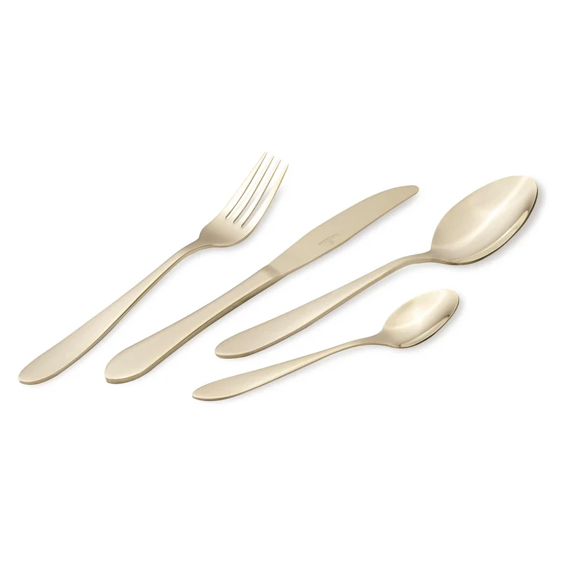 Set De Cubiertos De 24 Piezas Con Revestimiento Pvd Dorado Y Acabado Pulido Espejo.