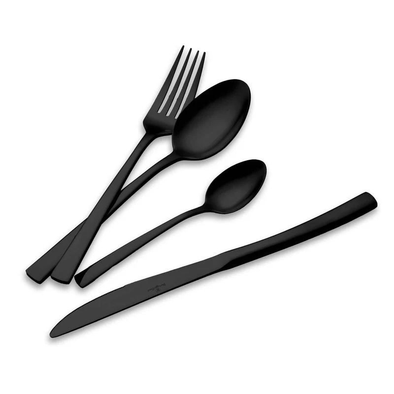 Set De Cubiertos De 24 Piezas Con Revestimiento Pvd Negro Y Acabado Pulido Espejo.