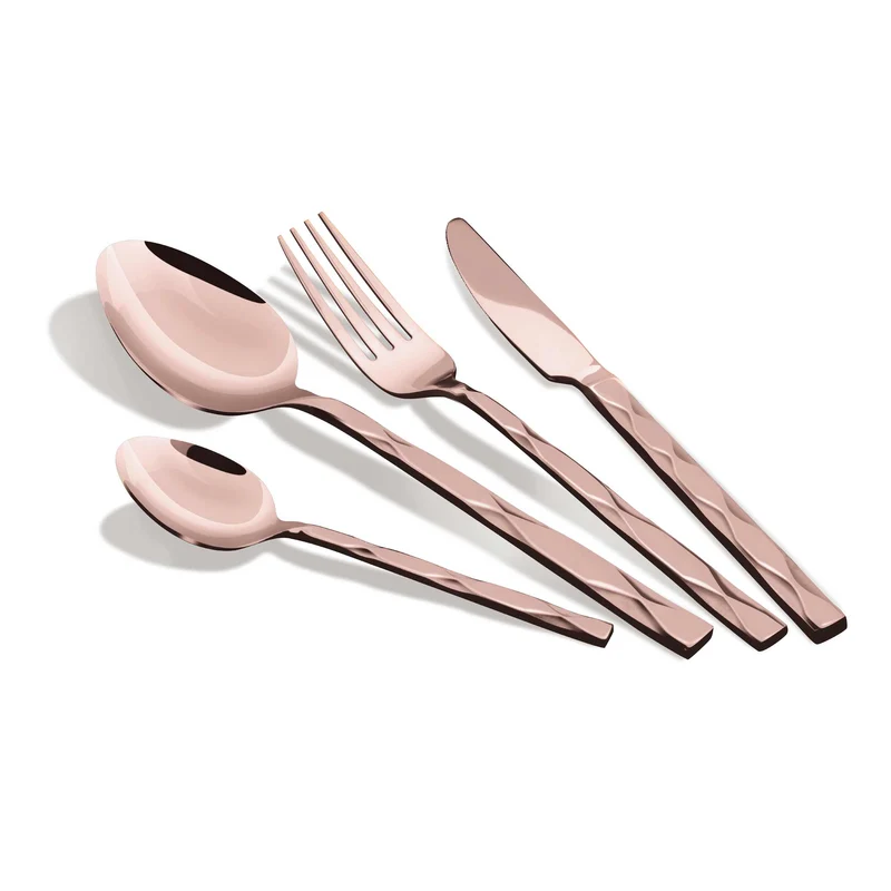 Set De Cubiertos De 24 Piezas Con Revestimiento Pvd Color Oro Rosa Y Acabado Pulido Espejo.