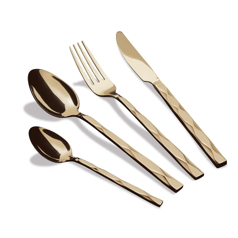 Set De Cubiertos De 24 Piezas Con Revestimiento Pvd Dorado Y Acabado Pulido Espejo.