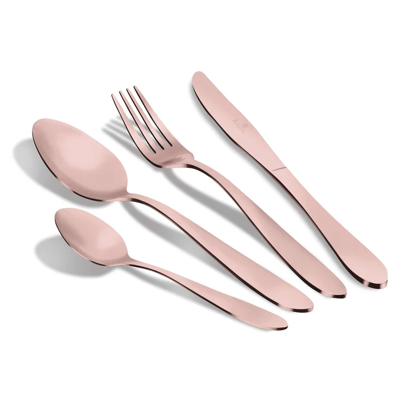 Set De Cubiertos De 24 Piezas Con Revestimiento Pvd Color Oro Rosa Y Acabado Satinado.
