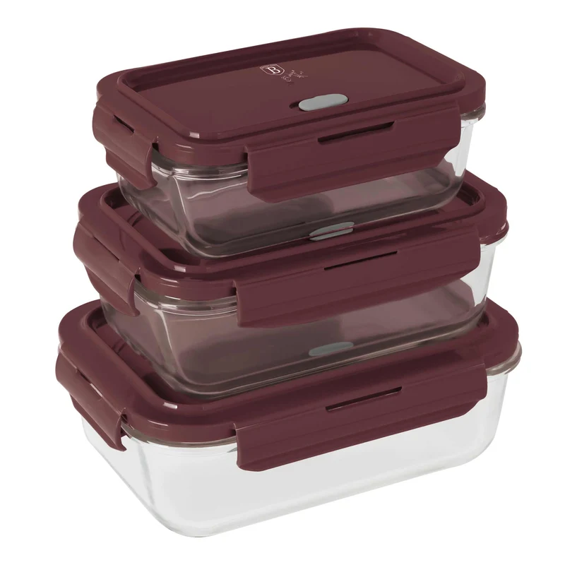 Set De 3 Recipientes De Vidrio Para Alimentos
