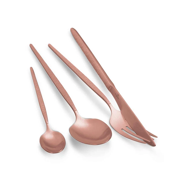 Set De Cubiertos De 24 Piezas Con Revestimiento Pvd Color Oro Rosa Satinado