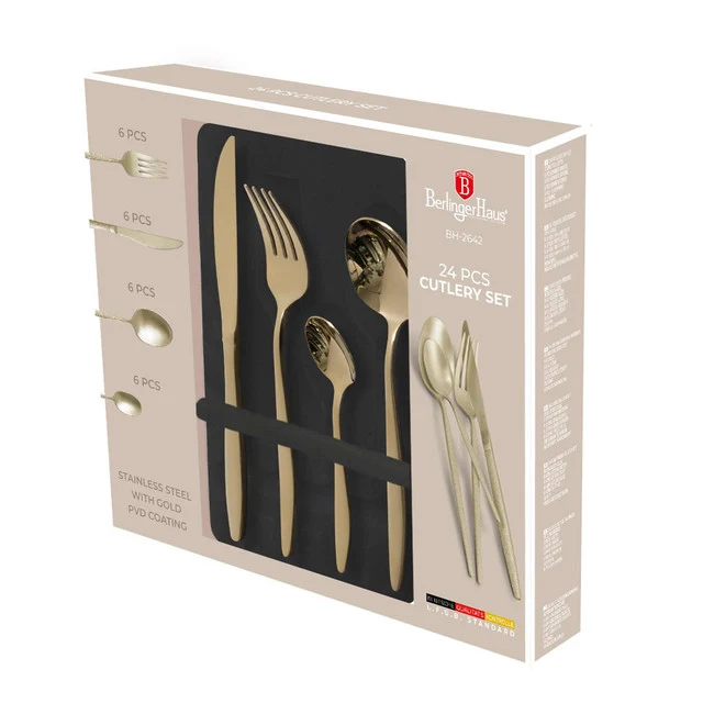Set De Cubiertos De 24 Piezas Con Revestimiento Pvd Dorado Satinado