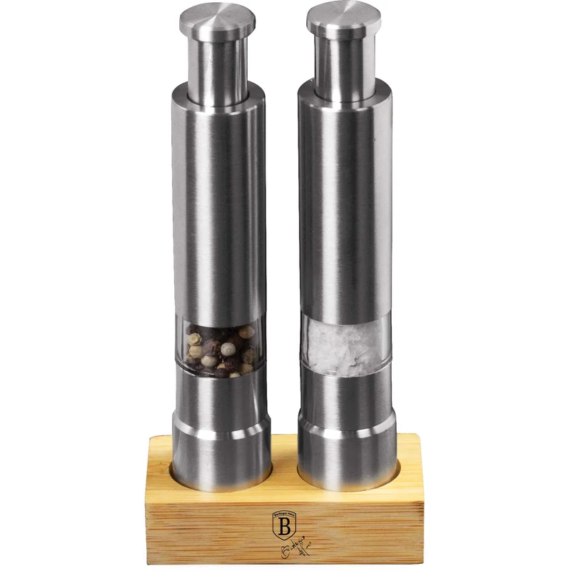 Set De 2 Molinillos De Sal Y Pimienta Con Soporte De Bambú.