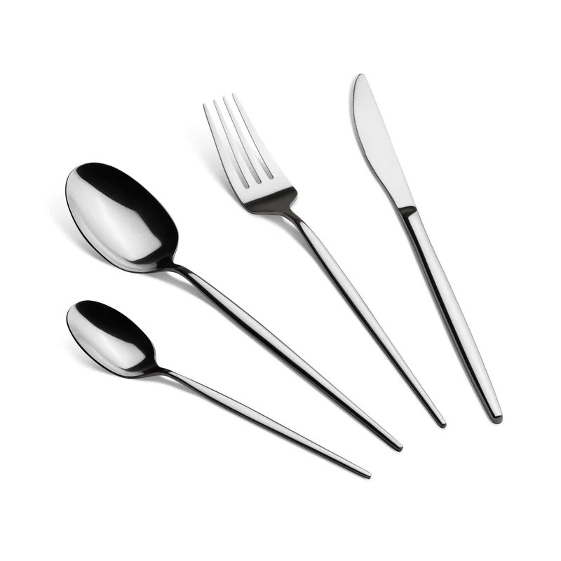 Set De Cubiertos De 24 Piezas, Plateado Espejo Pulido.