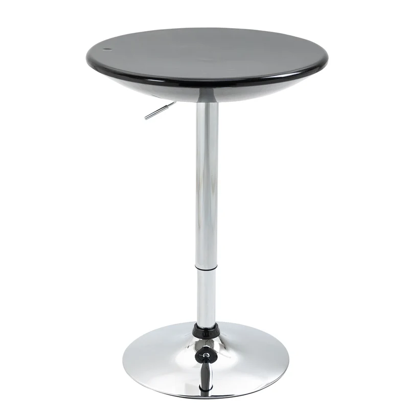 Table de bar ronde Easycomfort avec plateau pivotant, hauteur réglable par vérin à gaz et piètement en acier, 61 x 76-97 cm, noire
