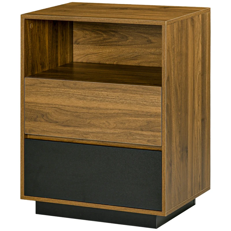 Meuble de rangement Easycomfort avec étagère ouverte et 2 tiroirs en aggloméré, 60 x 48 x 78 cm, marron