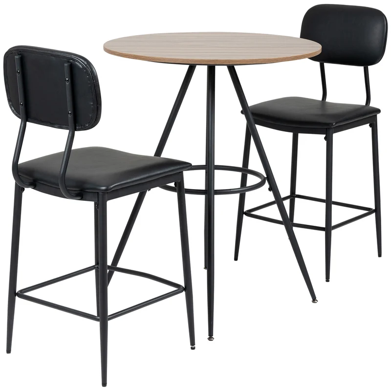 Ensemble de cuisine Easycomfort 3 pièces comprenant une table et deux chaises de cuisine modernes en similicuir avec assise rembourrée, noir et marron
