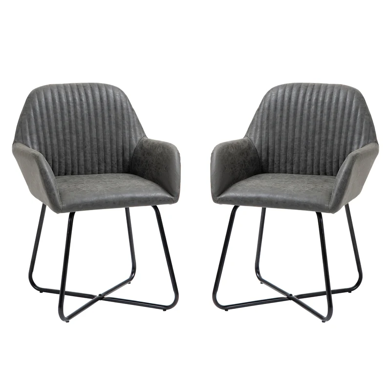 Ensemble de 2 chaises modernes Easycomfort pour salle à manger, cuisine ou salon, chaises rembourrées en similicuir gris 60 x 56,5 x 85 cm