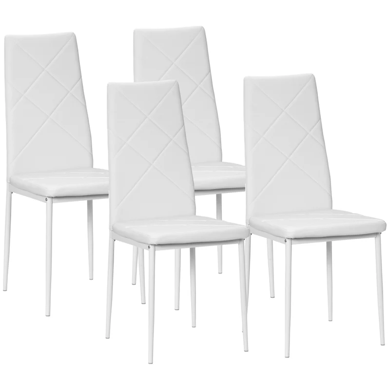 Ensemble de 4 chaises de salle à manger Easycomfort à dossier haut, en similicuir et acier, 41 x 50 x 97 cm, blanches