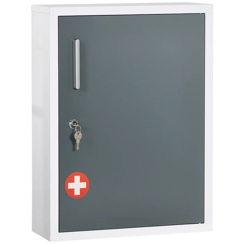 Armoire à pharmacie Easycomfort à 3 étagères avec serrure à clés, en acier, 40 x 15 x 53,5 cm, blanc et gris