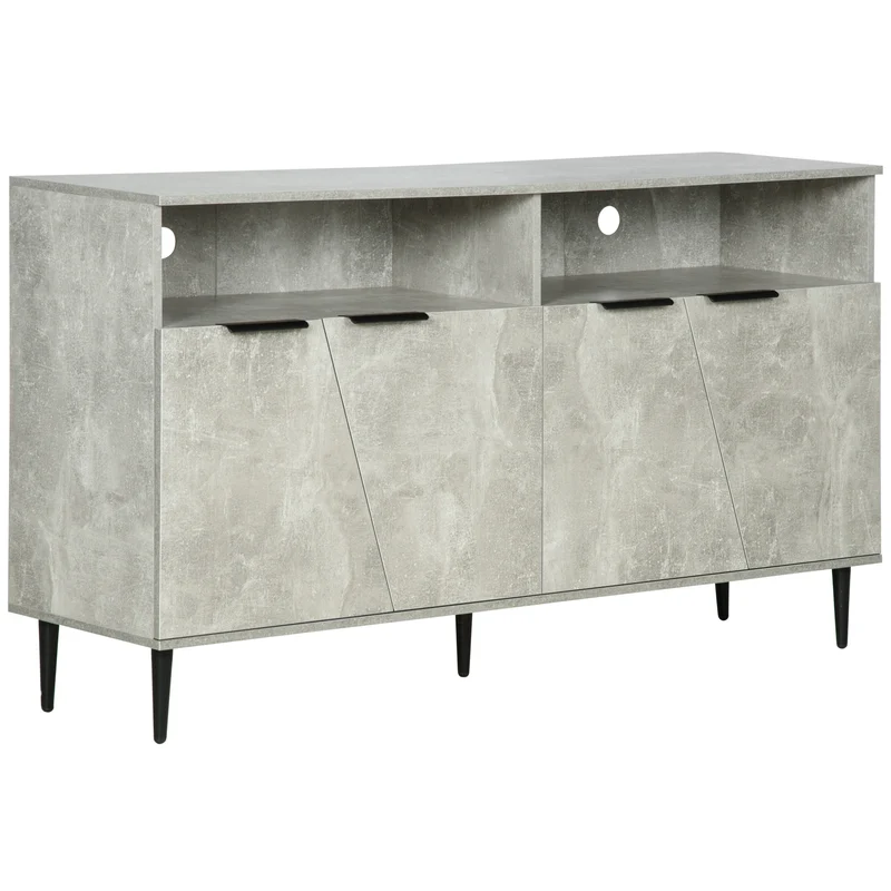 Buffet moderne EasyComfort avec 2 portes et étagères réglables, 147 x 40 x 83 cm, effet marbre gris