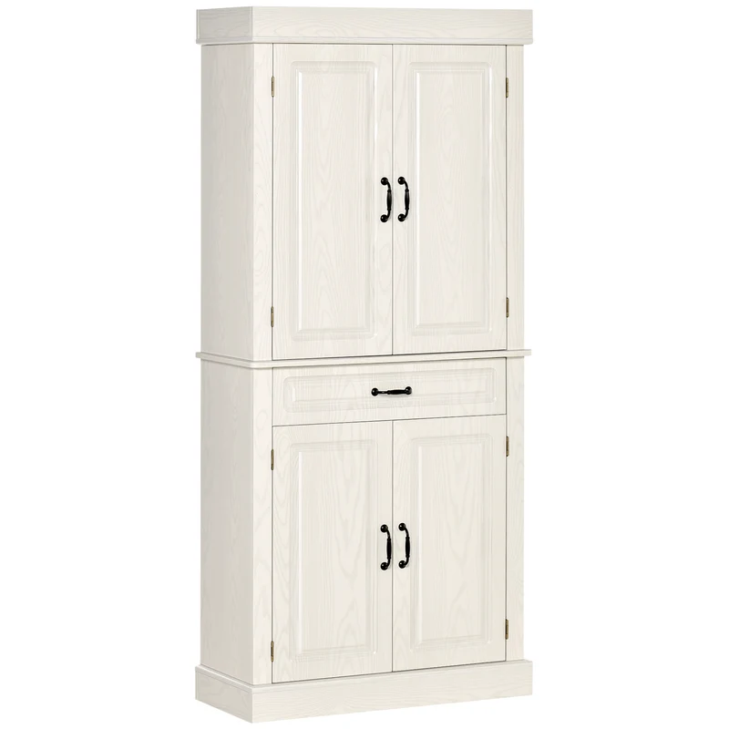 Buffet de cuisine Easycomfort avec 2 placards et un tiroir, style colonial, 80 x 35 x 180 cm, blanc