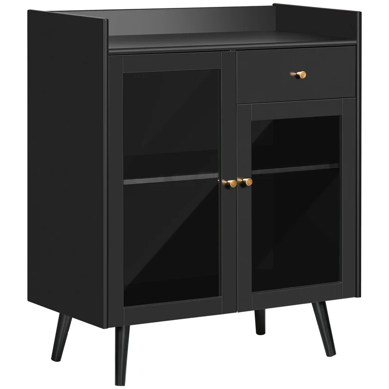 Meuble Easycomfort à deux portes avec étagère réglable et espaces ouverts, en MDF et bois, 80 x 40 x 94,3 cm, noir
