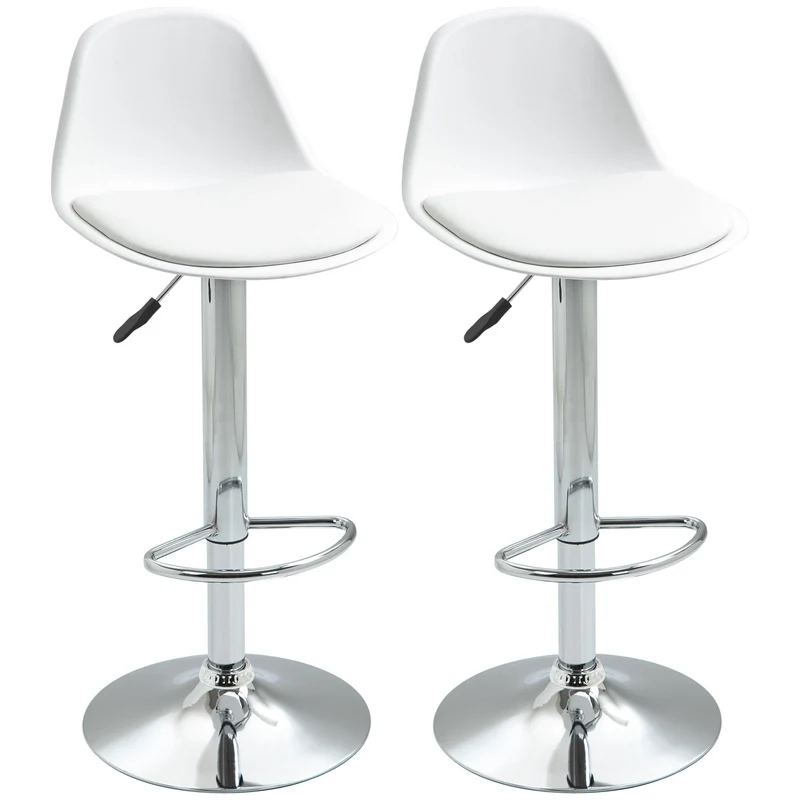 Ensemble de 2 tabourets de bar pivotants Easycomfort avec dossier, repose-pieds et hauteur réglable, 38 x 42 x 82-104 cm, blanc