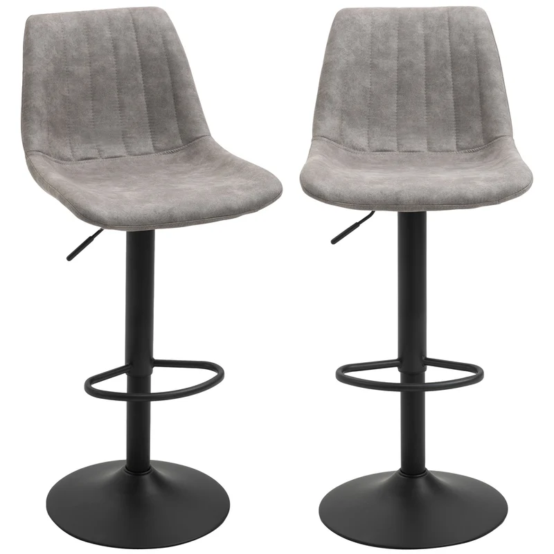 Ensemble de 2 tabourets de bar Easycomfort avec dossier, repose-pieds et hauteur réglable, style industriel, gris