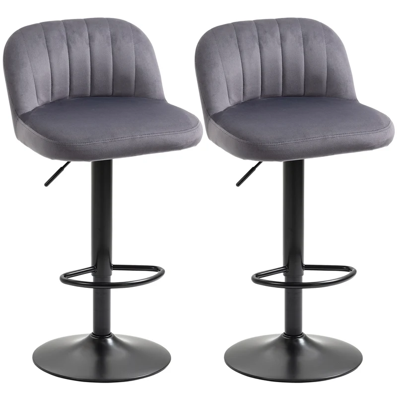 Ensemble de 2 tabourets de bar Easycomfort avec dossier et repose-pieds, pivotants et réglables en hauteur, gris