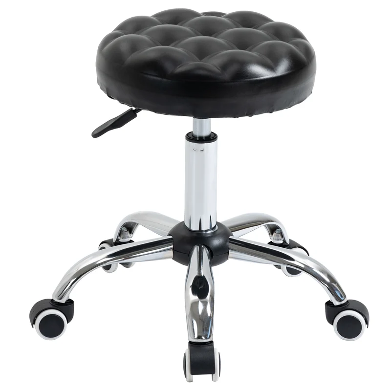 Tabouret réglable en hauteur Easycomfort avec 5 roulettes, en acier, mousse et cuir PU, 48 x 47-59 cm (H)