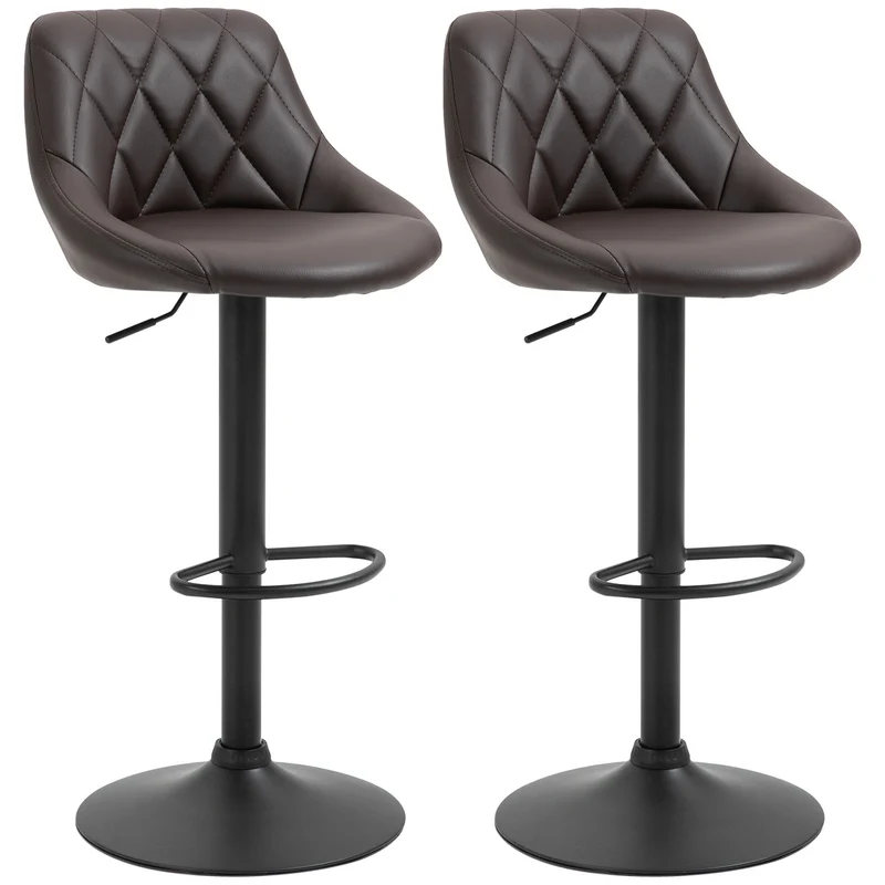 Ensemble de 2 tabourets de bar Easycomfort, hauteur réglable, piètement en métal et assise en similicuir, tabourets modernes avec dossier et repose-pieds, 46 x 48 x 83-104 cm, marron et noir