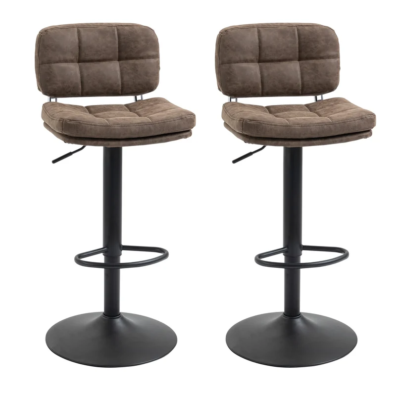 Ensemble de 2 tabourets de bar pivotants modernes Easycomfort avec dossier et repose-pieds, réglables en hauteur, revêtement et rembourrage en similicuir, 41,5 x 45 x 85-107 cm