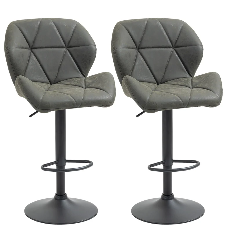 EasyComfort Set 2 Sgabelli Alti da Cucina Moderni con Schienale e Poggiapiedi, da Bar di Design con Base Rotonda, in Similpelle, Verde