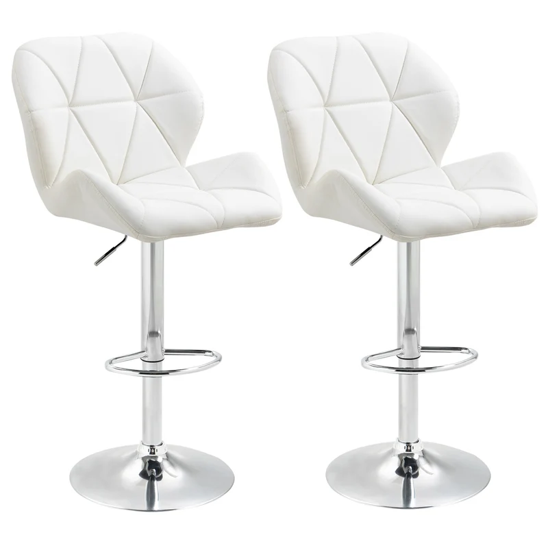 EasyComfort Set 2 Sgabelli Alti da Bar Moderno Girevoli con Altezza Regolabile, Sedia con Rivestimento Similpelle e Base Rotonda, Bianco